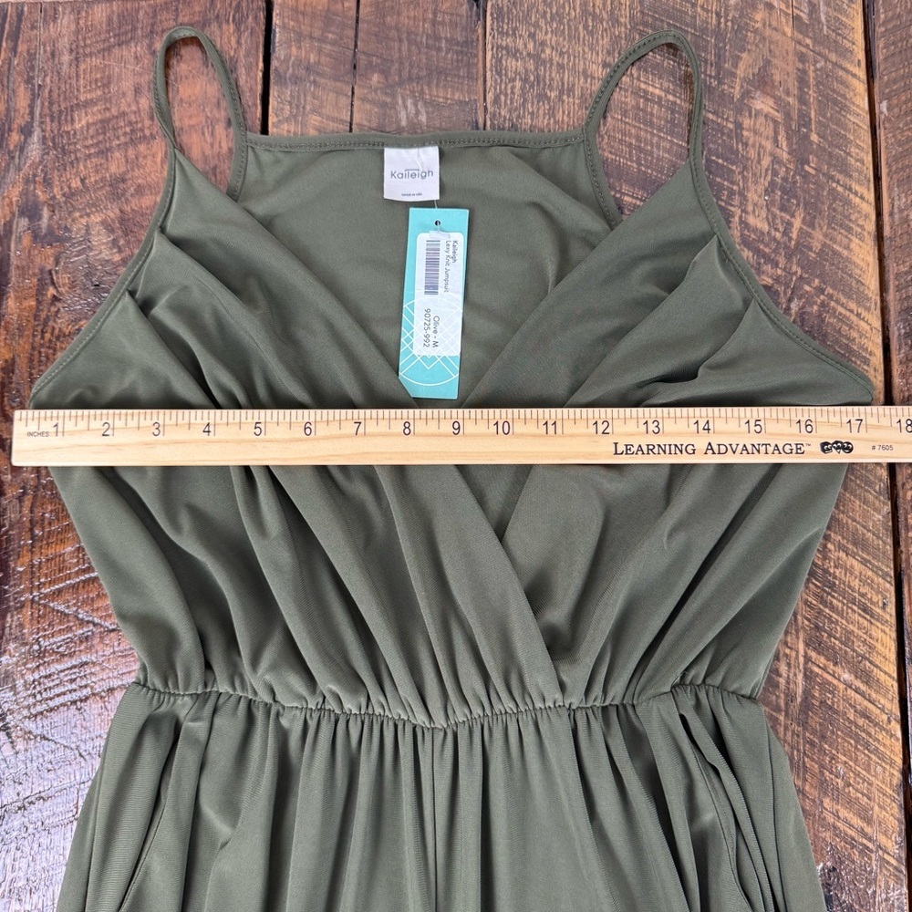 Kaileigh Lexy Olive Green Knit Wide Leg Jumpsuit Spaghetti Strap M - Picture 6 of 8